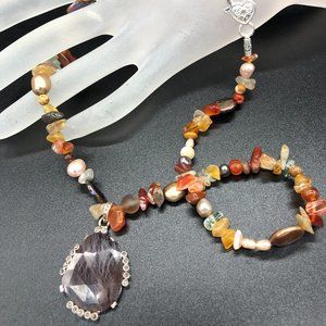 Necklace - Diamond Sapphire, Carnelian, Pearls